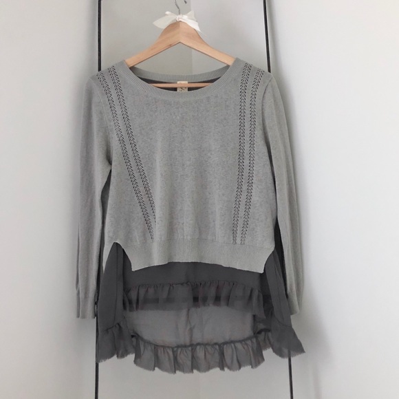 Anthropologie Sweaters - Anthro Grey Layered Ruffle Sweater by Yellow Bird